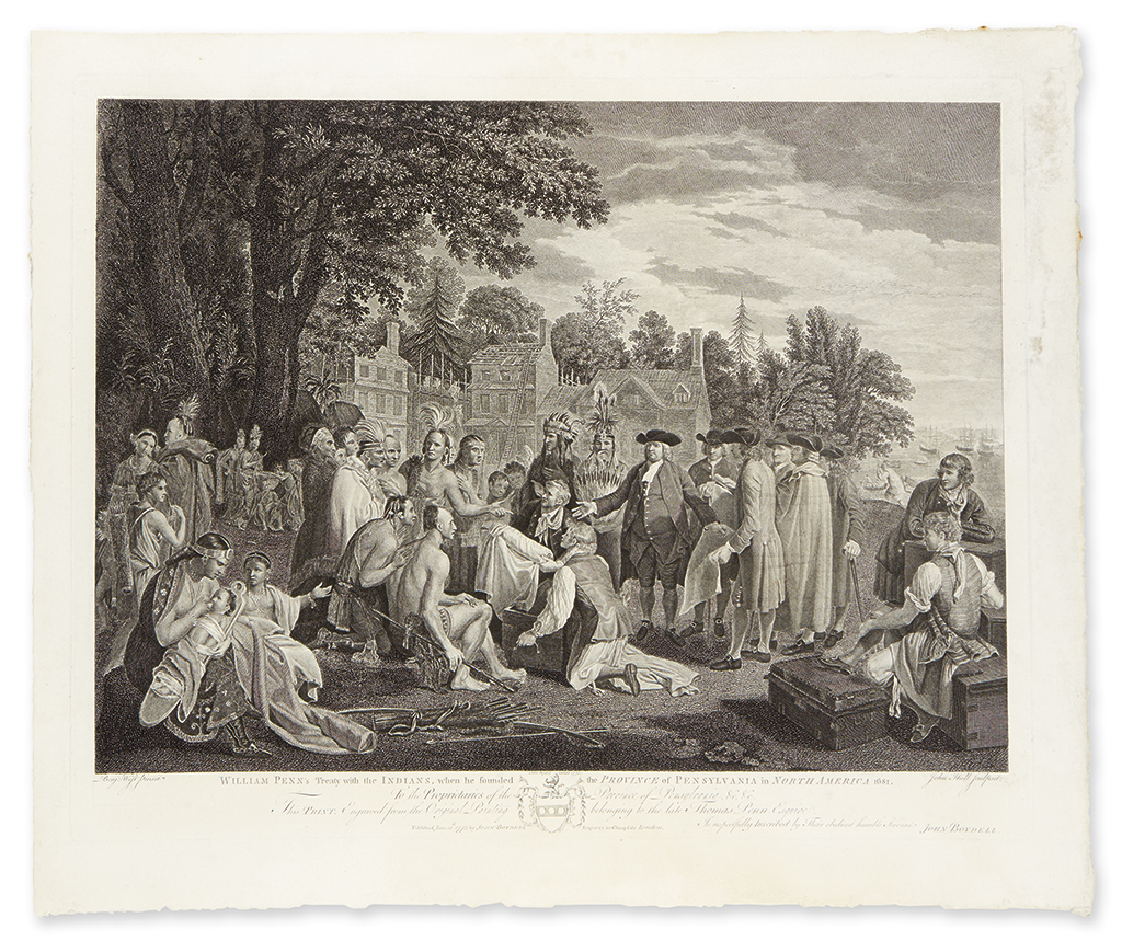 (AMERICAN INDIANS--PRINTS.) Hall, John, engraver; after Benjamin West. William Penns Treaty with the Indians,